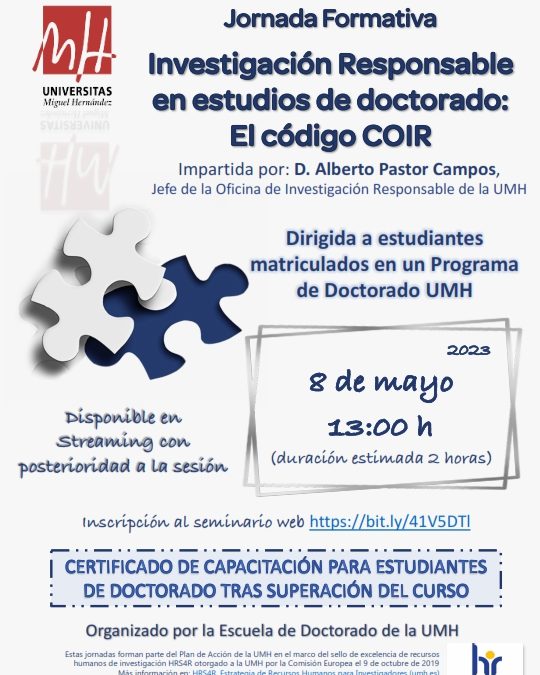 Jornada Formativa: «Investigación responsable en estudios de doctorado: El código COIR»